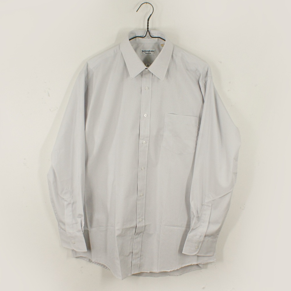 Vintage Yves Saint Laurent Off White Grey Tint Button Down Dress Shirt Top